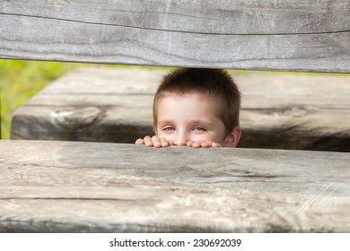 White Little Boy Hiding Under Wooden Stock Photo 230692039 | Shutterstock