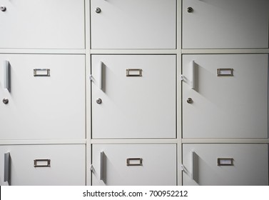 White lockers keep employees in the factory