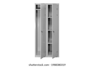 White lockers for locker room. Change room metal box grey