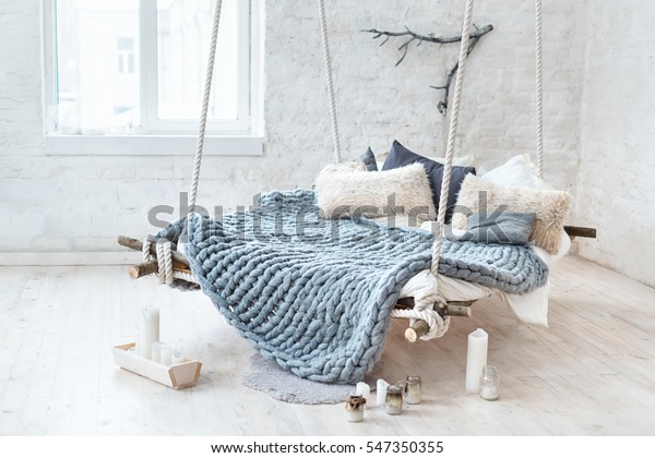 White Loft Interior Classic Scandinavian Style Stock Photo