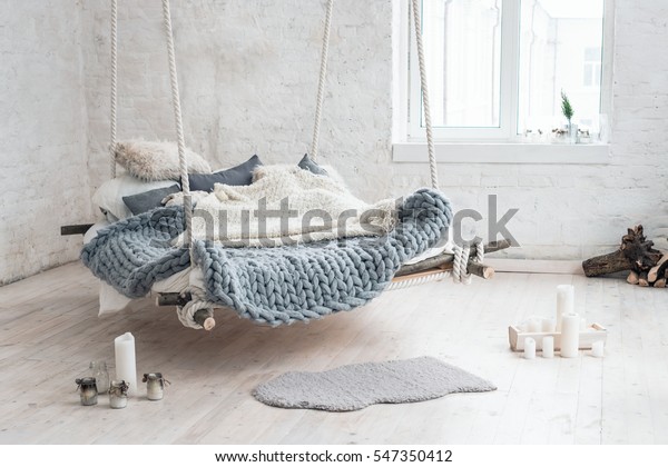 White Loft Interior Classic Scandinavian Style Stock Photo