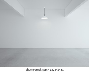 white loft room and lamp on ceiling
