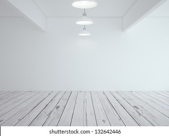 White Loft Room And Wood Floor