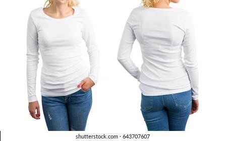 White long sleeve shirt template, front and back - Powered by Shutterstock