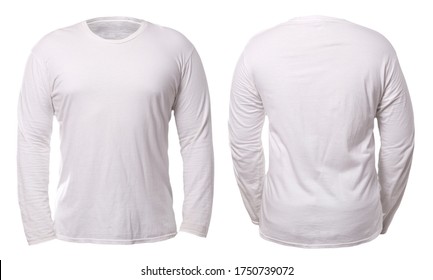 White long sleeve t-shirt isolated on white background, front and back design for mock up template copy space print design