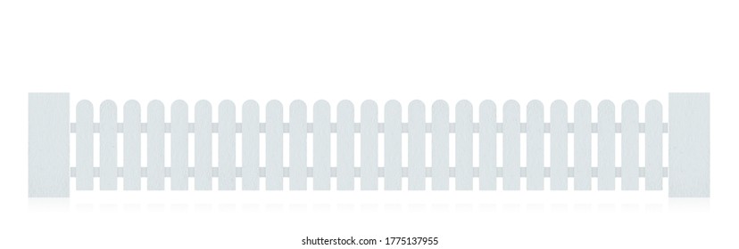 White long wooden fence isolated on white background. Object with clipping path