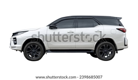 White luxurious SUV car is isolated on white background with clipping path.	