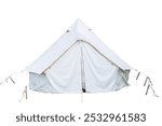 White luxury canvas camping tent is tall sphere isolated on white background. Perfect for outdoor adventures, hiking, and nature travels. Spacious and durable,clipping paht for graphic design