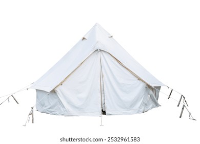 White luxury canvas camping tent is tall sphere isolated on white background. Perfect for outdoor adventures, hiking, and nature travels. Spacious and durable,clipping paht for graphic design - Powered by Shutterstock