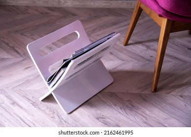 White Magazine Holder. Interior Of Cosmetology Clinic. Cosmetic, Skincare Saloon Treatment. Interior Of Beautician Room In Aesthetic Medicine Salon. Interior Of A Waiting Room In A Beauty Salon
