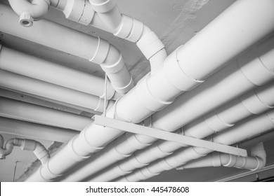 White Manage Water Pipe, Safety And Clean Watering System In Condominium Or Modern Building Construction.