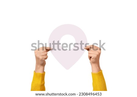 white map pointer 3d pin  in hand isolated on white background