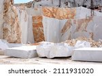White marble blocks in a quarry.