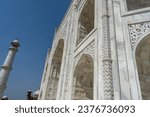 the white marble building from side view Taj Mahal