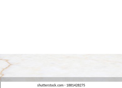 White Marble Stone Table Top Isolated On White Background For Product Display