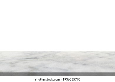 White Marble Stone Table Top Isolated On White Background For Product Display