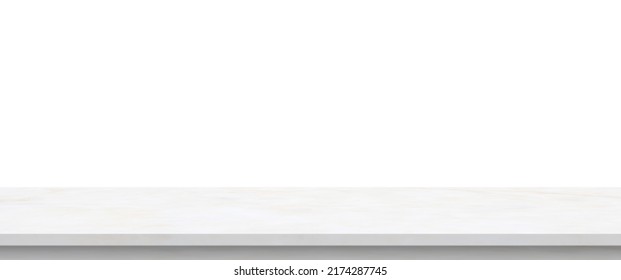 white marble stone table top isolated on white background for product display