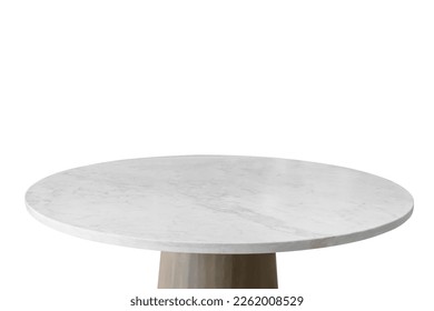 White marble stone table top isolated on white background for product display