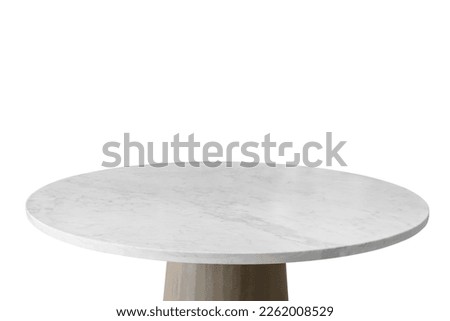 White marble stone table top isolated on white background for product display