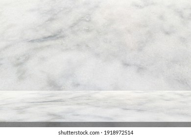 White Marble Table With Natural Wall Texture Background For Mockup Product Display Template