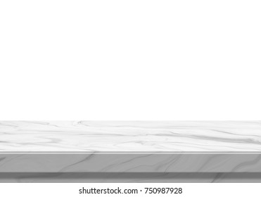 White Marble Table Top Or Stone Counter Isolated On White. 