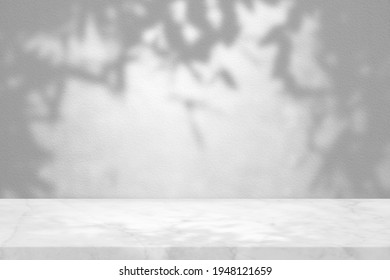 White Marble Table with Tree Shadow on Concrete Wall Texture Background, Suitable for Product Presentation Backdrop, Display, and Mock up. - Shutterstock ID 1948121659
