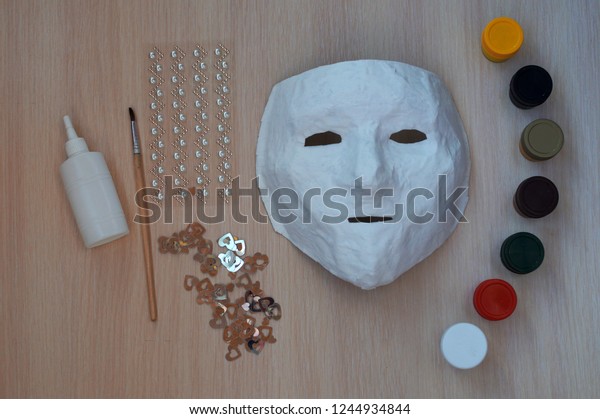 White Mask Papier Mache Paints Brush Stock Image Download Now