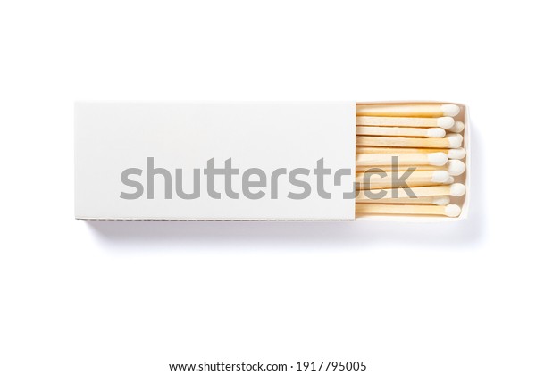white matchbox and white match sticks on a white
background with clipping
path