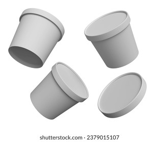 White matte Ice Cream cup mockup in different angles without background