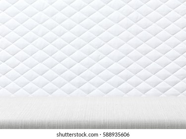 white mattress bedding pattern background. Picture design for add product show case stand display. linen fabric floor.
