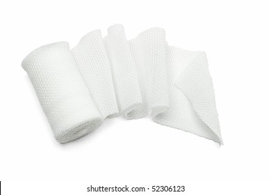 White medical cotton gauze bandage on white background