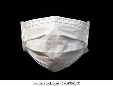 White Medical Face Mask Isolated On Black Background With Clipping Path, Doctor Mask Is Equipment For A Respiratory Protection Surgical And Airborne Flu Particles Protection And Covid-19, Coronavirus