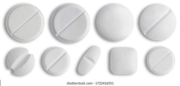 White medical Pill icon set closeup isolated on white background. Medical Drugs Pills and Capsules. Medical, healthcare, pharmaceuticals and chemistry concept. - Shutterstock ID 1722416551