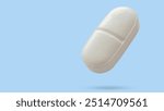 White medicine pill tablet float on blue background