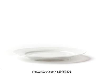 White Medium Plate On White Background From Side