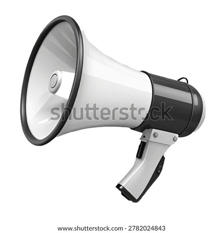white megaphone withe black trim and strap isolated on white background
