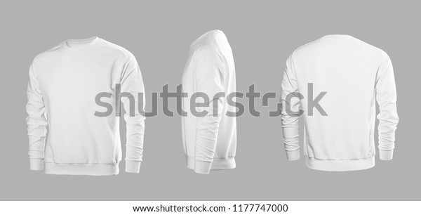 White Mens Sweatshirt Long Sleeves Rear Stock Photo (Edit Now) 1177747000