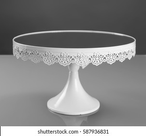 White Metal Cake Stand With Mirror, Front View