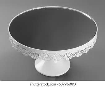 White Metal Cake Stand With Mirror