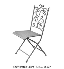 White Metal Garden Chair Is On A White Background