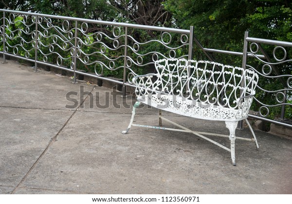 White Metal Park Bench Park Vintage Parks Outdoor Stock Image