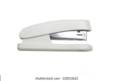 White And Metal Stapler Over A White Background