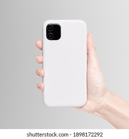 White Mobile Phone Case Mockup In Hand Product Showcase