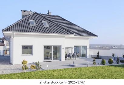 White modern bungalow designed in scandinavian style