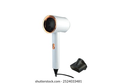 white modern design hair dryer for blowing hair dry after shower or setting hair style is isolated on white background ( clipping path ) - Powered by Shutterstock