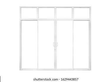 White Modern Double Glass Door Window Frame Front Store Isolated On White Background