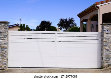 white modern entrance portal home in metal door aluminum gate of new modern house