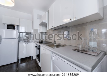 White Modern Interior Design Small Kitchen Stock Photo Edit