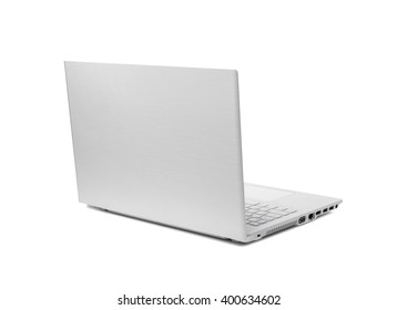 White Modern Laptop Isolated On White Background. Back View.
