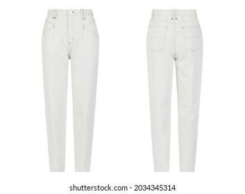 White modern women's jeans isolated on white background. Casual style
